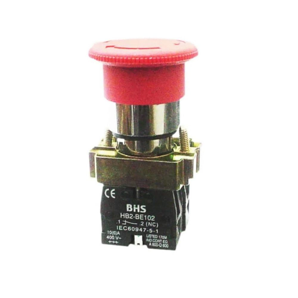Botão 22Mm Hb2-Bs542 Vermelho 1Nf Soco Girar Para Destravar Metal Bhs