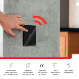 Interruptor Dimmer 4x2 Touch Smart Preto Smarteck Steck