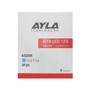 Fita LED 12V 5W/M 6500K Branco Frio 450 Lúmens/M Interna IP20 - Rolo Com 5 Metros Ay10105/65 Ayla