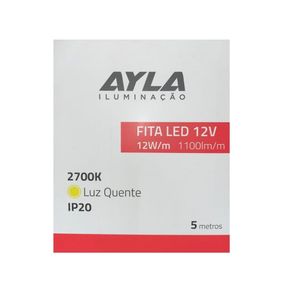 Fita LED 12V 12W/M 1100 Lúmens/M Interna IP20 - Rolo Com 5 Metros Ayla