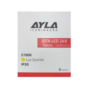 Fita LED 24V 16W/M 2700K Branco Quente 1600 Lúmens/M Interna IP20 - Rolo Com 5 Metros Ay10116/27 Ayla