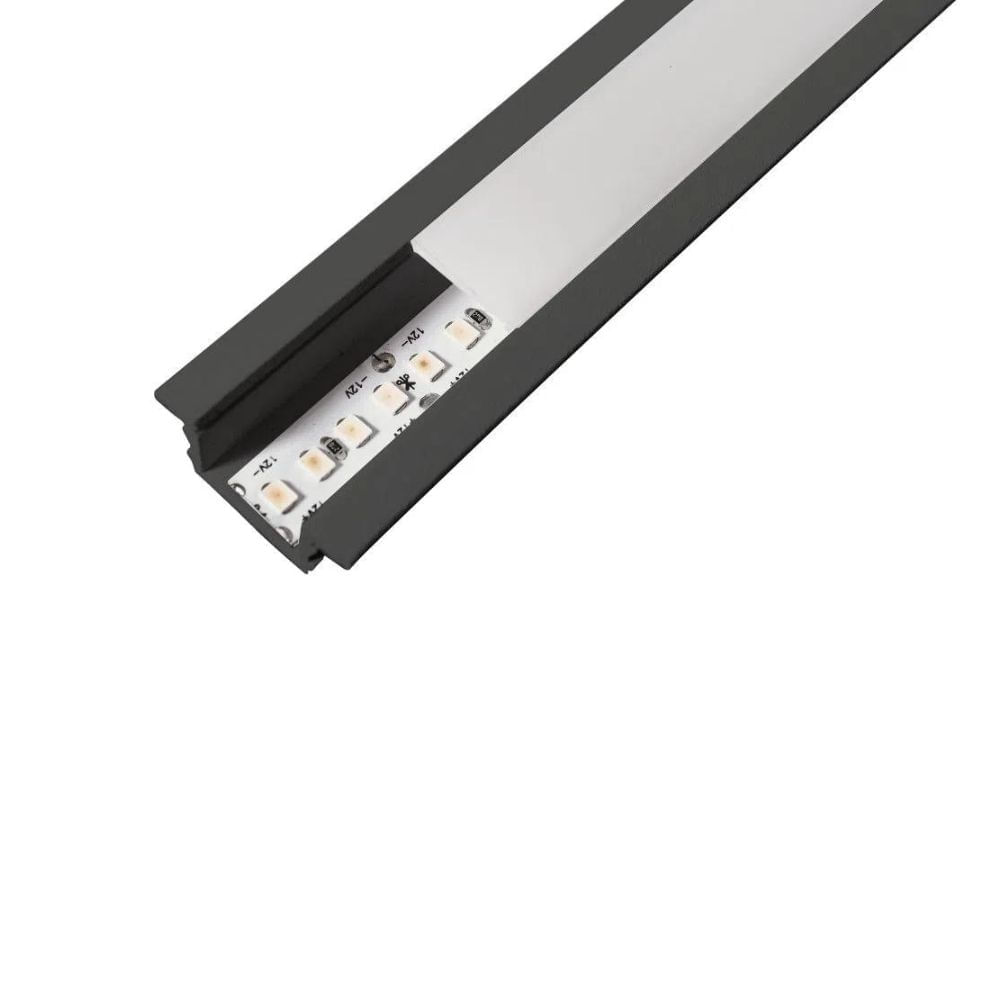 Perfil De Embutir Para Fita Led 2m Preto Wood Usina Design