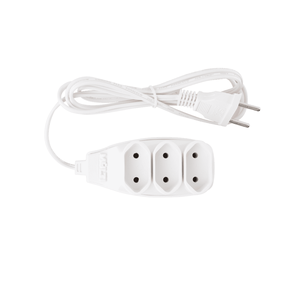 Extensão Elétrica 1,5 Metros Pp 2X0,75Mm Com 3 Tomadas 2P 10A Pb Branco ...