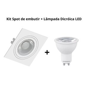 Kit 1 Spot De Embutir Quadrada Branca + 1 Lâmpada Dicróica Led 4.8W Bivolt 2700K 24 Graus 345 Lúmens Se-130.2986 Saveenergy