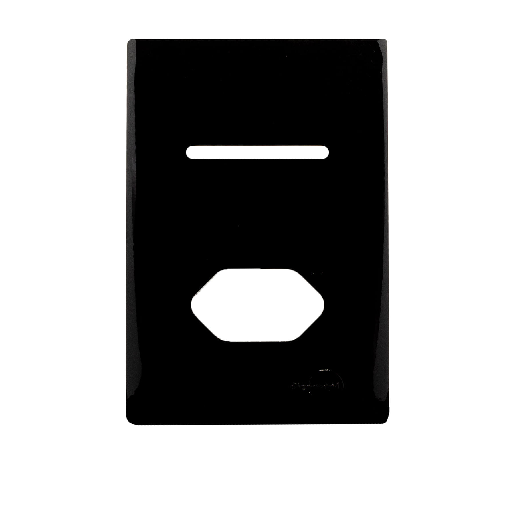 Placa 4X2 Para 1 Interruptor + 1 Tomada Universal 2P + T Com Suporte Preto Brilhante Novara PB-1700/78 Dicompel