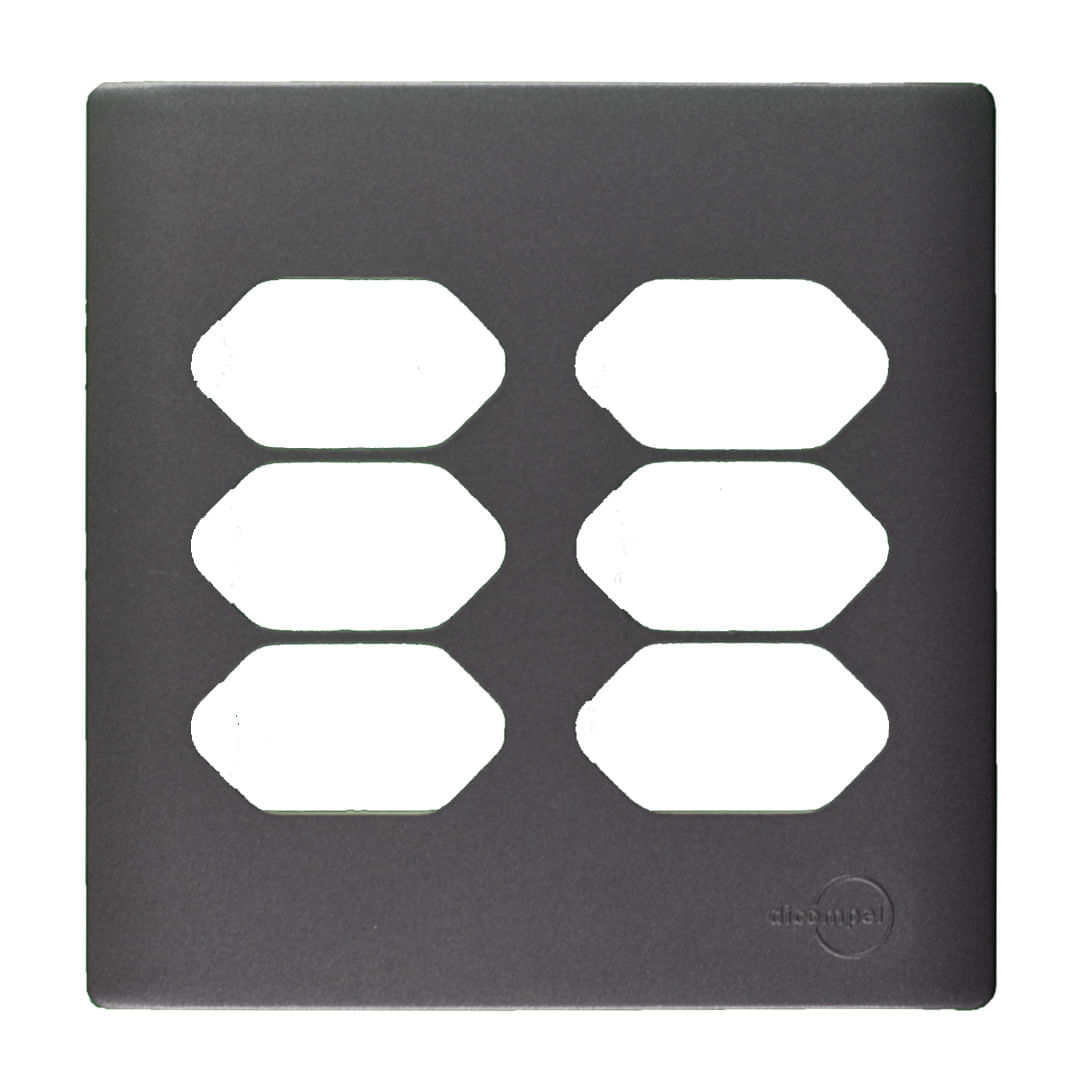 Placa 4X4 Para 6 Tomadas Com Suporte Preto Grafite Novara DC-1600/106 Dicompel