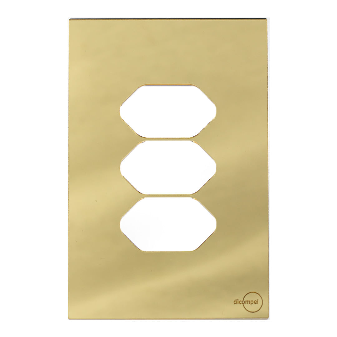 Placa 4X2 Para 3 Tomadas Com Suportes Dourada Novara Glass GD-40000/18 Dicompel