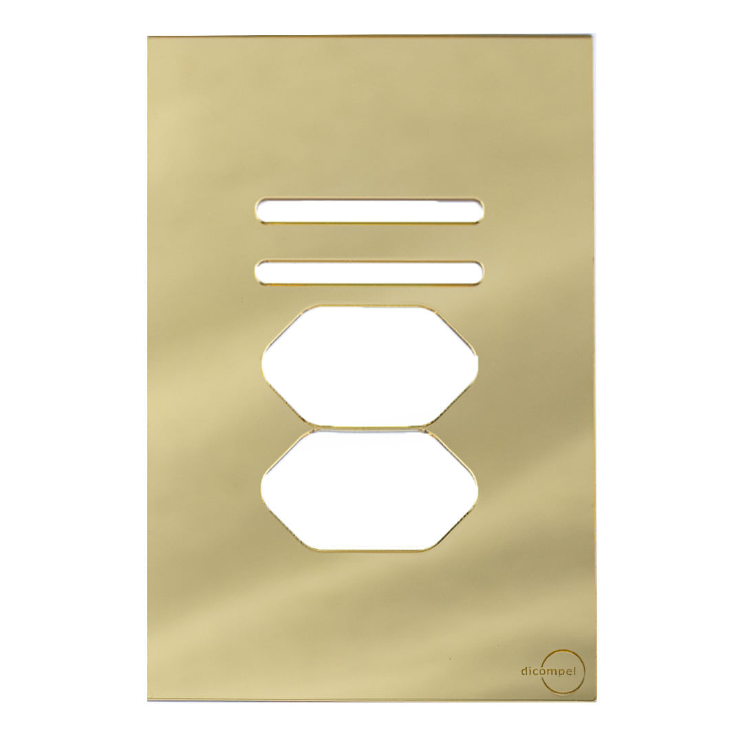 Placa 4X2 Para 2 Interruptores + 2 Tomadas Com Suporte Dourada