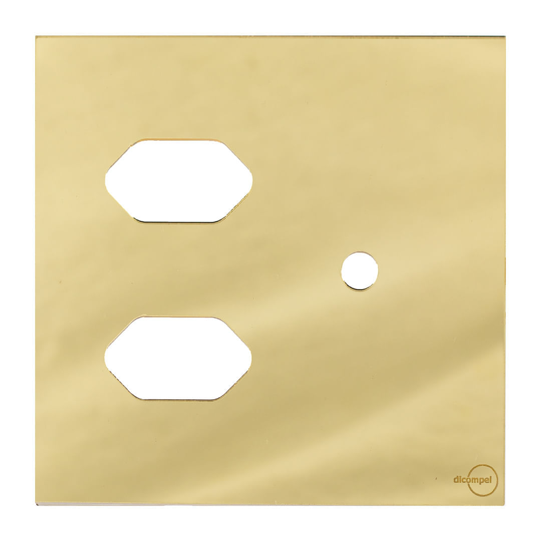 Placa 4X4 Para 2 Tomadas + 1 Furo Com Suporte Dourada Novara Glass GD-40000/45 Dicompel