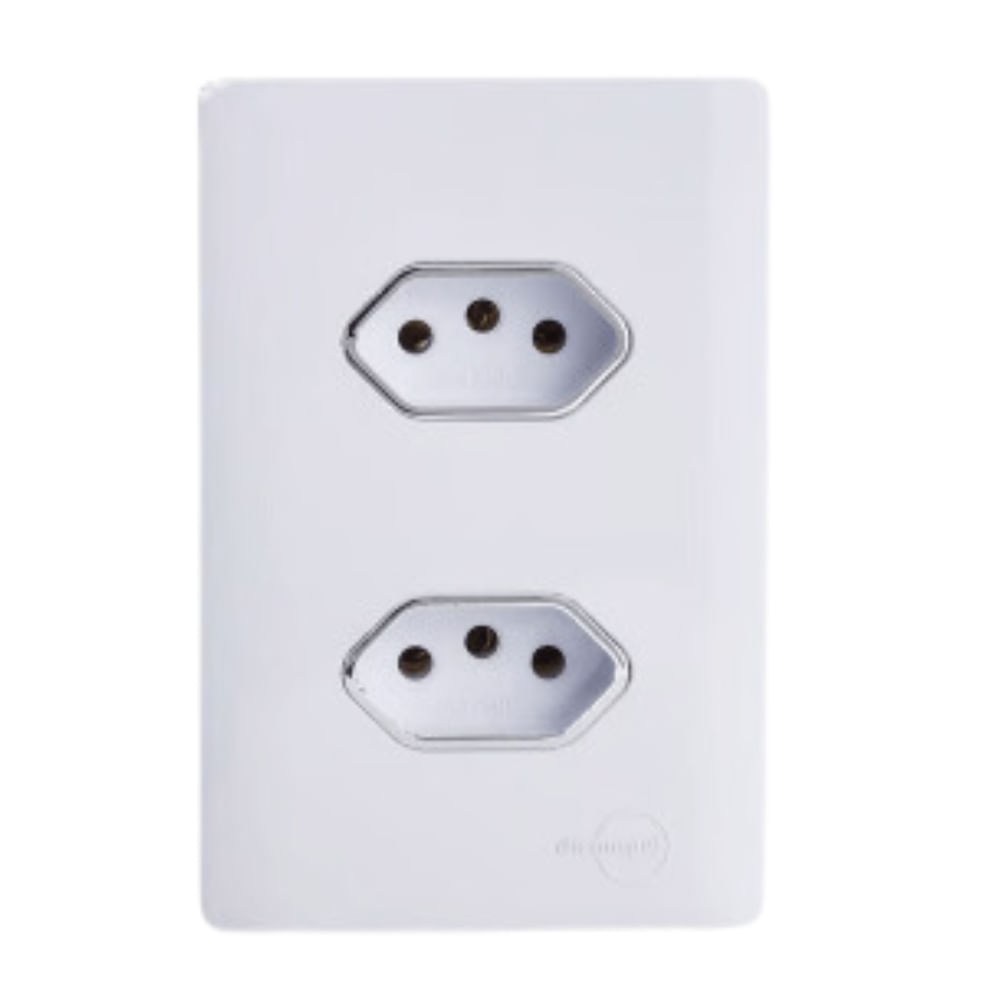 Tomada Dupla 2P+T 10A-250V Dc-1200/32 Branco/Cromado Com Placa