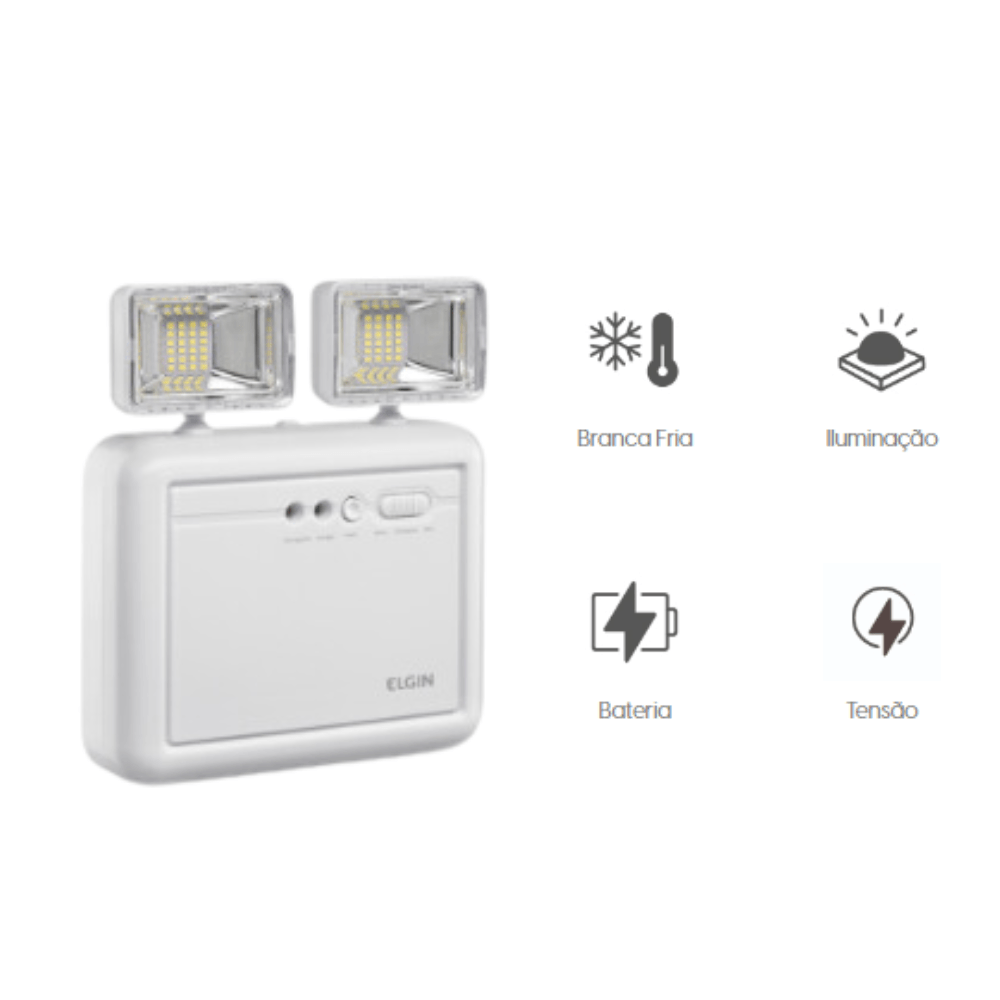 Luminária De Emergência LED Bivolt 1200 Lúmens 2 Farol E Bateria Elgin