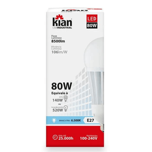 Lampada LED Bulbo E-40 Bivolt 80W 6500K Branco Frio 8500 Lumens Kian