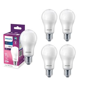 Kit 5 Lâmpadas LED Bulbo E27 11W 1018lm 4000k Philips