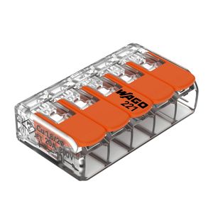 Conector De Emenda 5 Pólos Transparente Para Cabos 0,08 A 4,0Mm Flexível Ou Rígido Wago