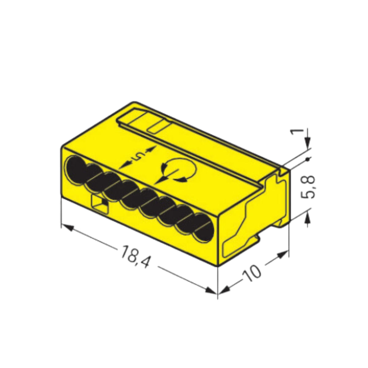 Kit 5 Conector 8P Amarelo 0,6-0,8Mm Condutor Rígido 243-508| ANDRA