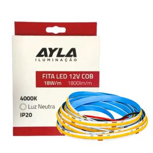 Fita LED 12V 18W/M 1800 Lúmens/M Interna IP20 - Rolo Com 5 Metros Ayla (COB)