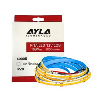 Fita LED 12V 10W/M 1000 Lúmens/M Interna IP20 - Rolo Com 5 Metros Ayla (COB)