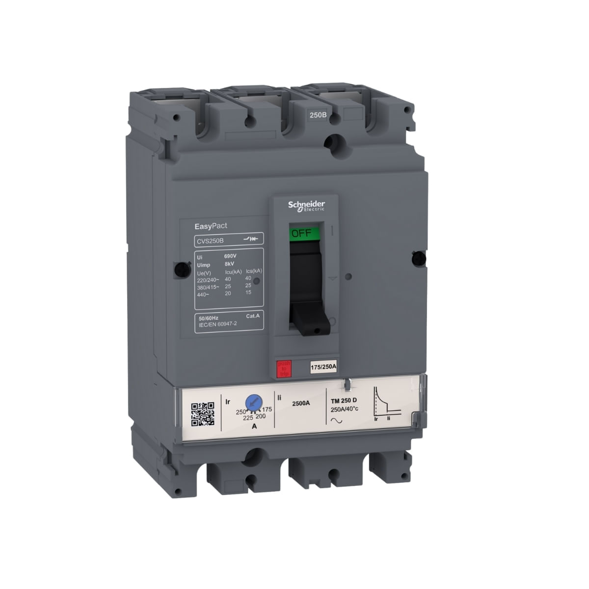 Disjuntor Ajustável 3P 87,5-125A 36Ka 380V Cvs160F3125 (Lv516332) Schneider