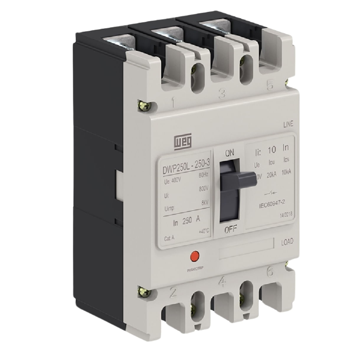 Disjuntor 3P 225A 20KA 380V DWP250L-225-3 14256838 Weg | ANDRA