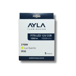 Fita LED 12V 10W/M 1000 Lúmens/M Interna IP20 - Rolo Com 5 Metros Ayla (COB)
