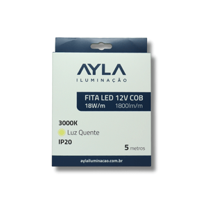 Fita LED 12V 18W/M 1800 Lúmens/M Interna IP20 - Rolo Com 5 Metros Ayla (COB)