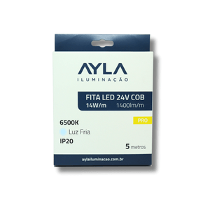 Fita LED 24V COB Pro 14W/M 1400 Lúmens 6500K Branco Frio Interna - Rolo 5 Metros Ayla