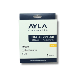 Fita LED 24V COB Pro 14W/M 1400 Lúmens 4000K Branco Neutro Interna - Rolo 5 Metros Ayla