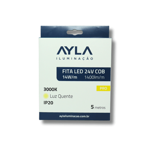 Fita LED 24V COB Pro 14W/M 1400 Lúmens 3000K Branco Quente Interna - Rolo 5 Metros Ayla