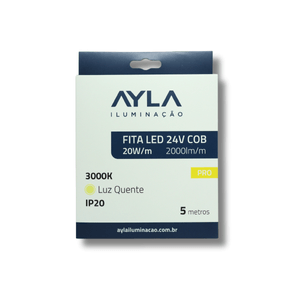 Fita LED 24V COB Pro 20W/M 2000 Lúmens 3000K Branco Quente Interna - Rolo 5 Metros Ayla