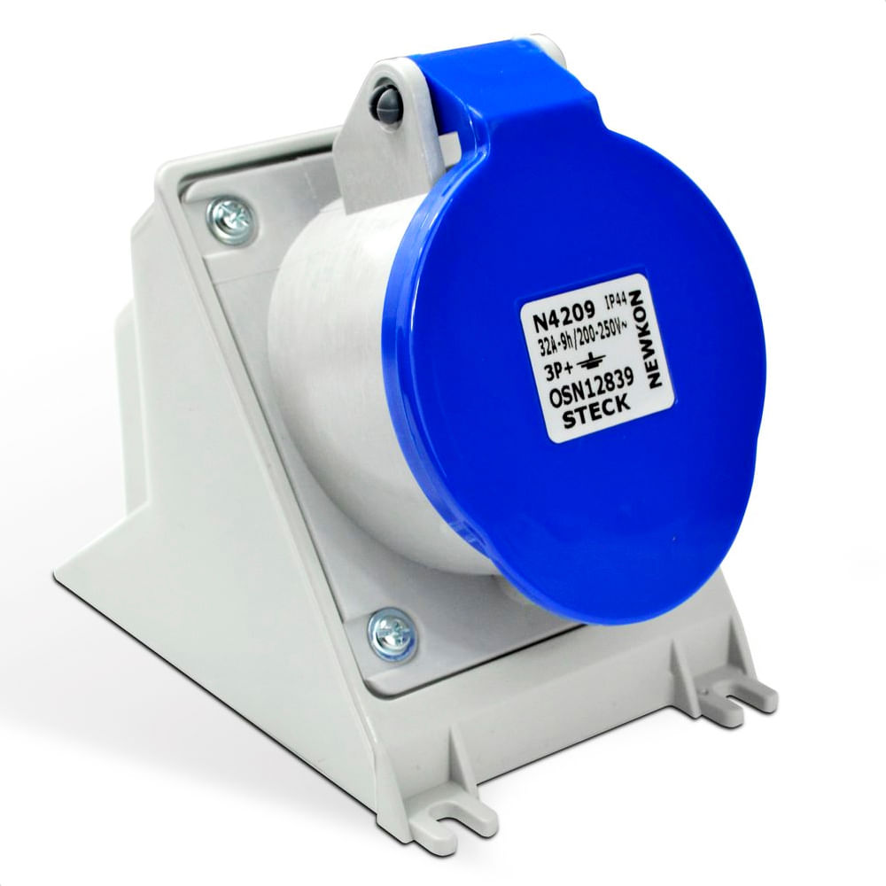 Tomada De Sobrepor 3P+T 32A 220/240V N-4209 Azul 9H Newkon Steck