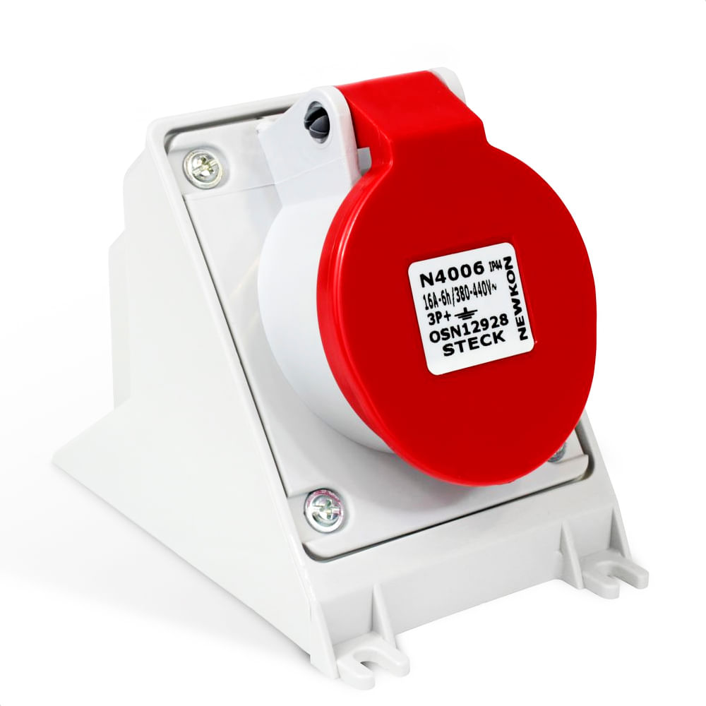 Tomada De Sobrepor 3P+T 16A 380/440V N-4006 Vermelho 6H Newkon