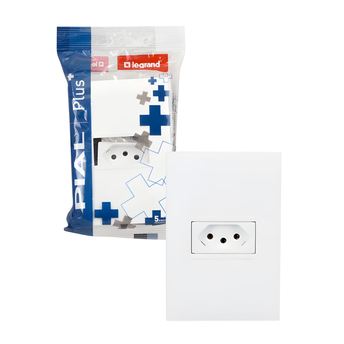 Conjunto Montado Tomada 2P+T 10A 250V Pb Branco Horizontal Pial Plus+ ...
